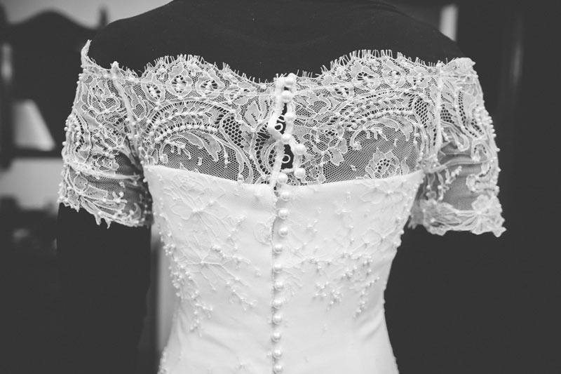 close-up on a beautiful handcrafted wedding dress