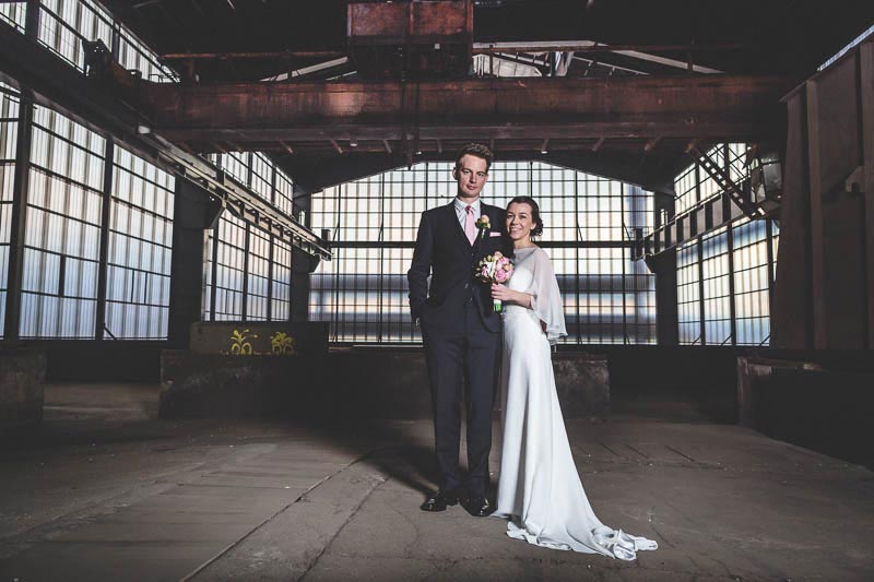 wedding photo in a factory urbex