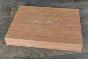 the wooden box with engraved bride & groom names