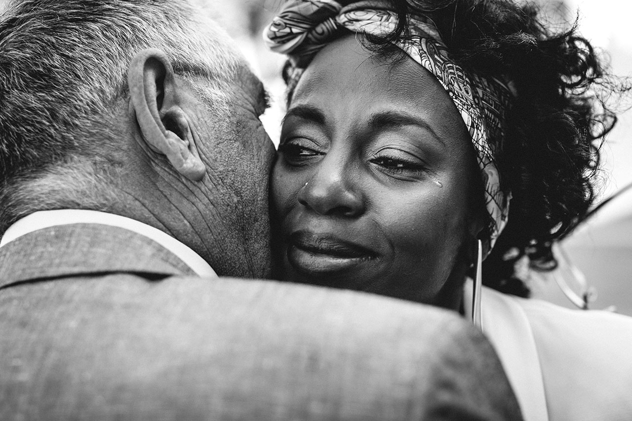 bride breaking into tears