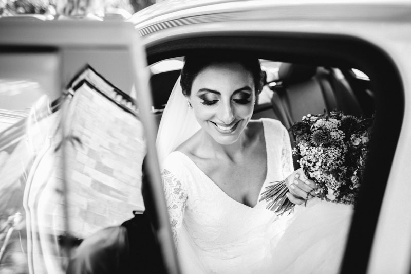 the bride gets in the car