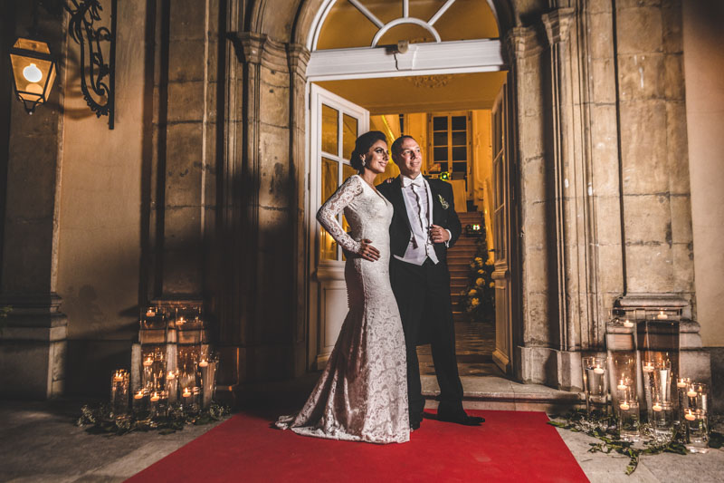 bride and groom portrait by night