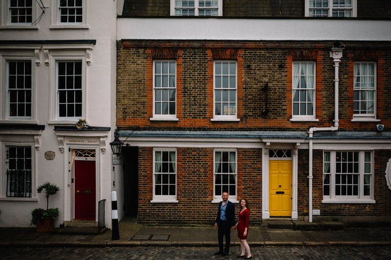 typical London brick wall with yellow door