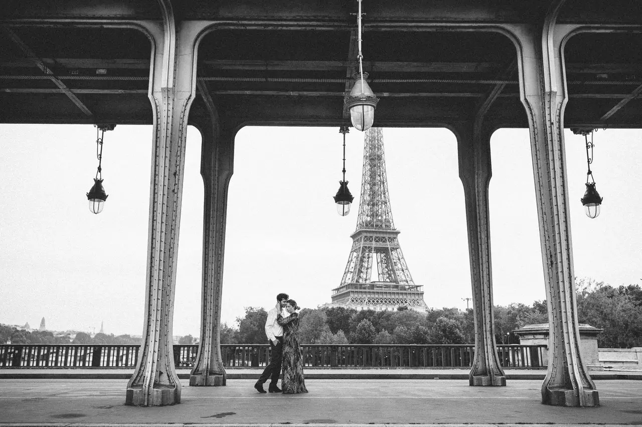  view on the eiffel tower from the bir hakeim bridge